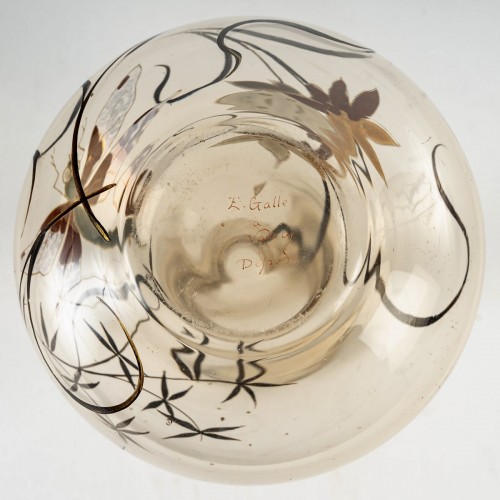 Emile Gallé - Vase Cristallerie VeLibellule Et Fleurs - Art nouveau