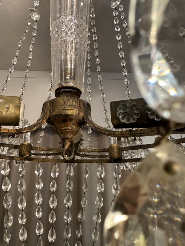 Antiquités - Grand lustre à 12 lumières en cristal de Baccarat et bronze doré, Circa 1840