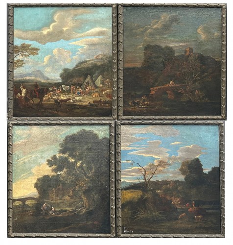 Suite de quatre paysages animés, école italienne du XVIIIe siècle