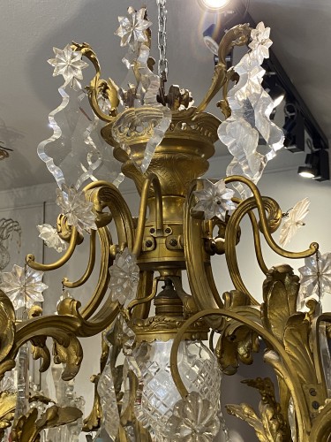 Antiquités - Lustre en bronze doré et cristal taillé, Napoléon III
