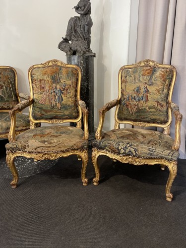 Sièges Canapé & Mobilier de Salon - Salon Louis XV en tapisserie et bois doré