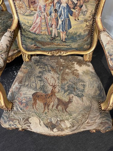 Antiquités - Salon Louis XV en tapisserie et bois doré