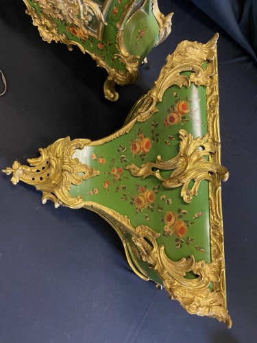  - Cartel et sa console d'époque Louis XV, signé " Etienne Lenoir à Paris "