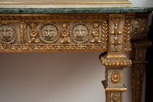 Mobilier Console - Ensemble console et miroir en bois laqué et doré Gênes 19e siècle