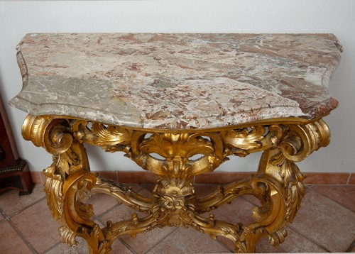 Console romaine en bois doré du XVIIIe siècle - Mobilier Style 