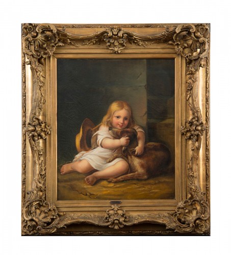 Petite fille avec un chien - A. Lemoine (1809-1839)