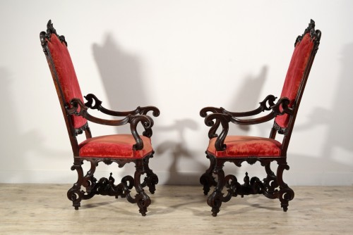 XIXe siècle - Paire de grands fauteuils - Italie Venise XIXe siècle