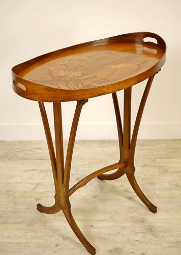 Emile Gallé (1846-1904) - Table à plateau marqueté - Mobilier Style Art nouveau