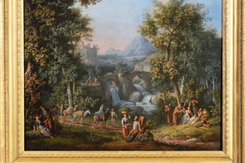 Giovanni Battista Innocenzo Colomba, Paysage avec des figures, XVIIIe siecle - Tableaux et dessins Style 
