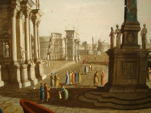 Caprice architectural romain avec des personnages, Francesco Chiarottini - Tableaux et dessins Style Louis XVI