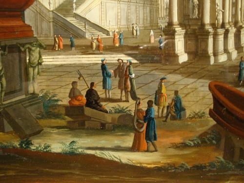 Caprice architectural romain avec des personnages, Francesco Chiarottini - Brozzetti Antichità