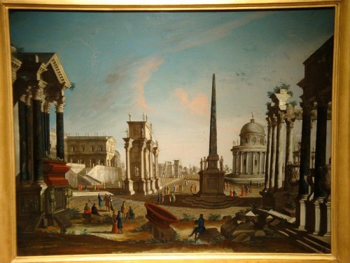 XVIIIe siècle - Caprice architectural romain avec des personnages, Francesco Chiarottini