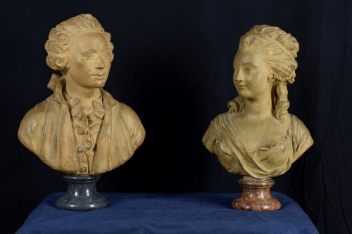 Paire de bustes en terre cuite, bases en marbre, France XIX siècle - Sculpture Style Napoléon III