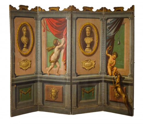 Paravent néoclassique à 4 panneaux, Italie, XVIIIe siècle