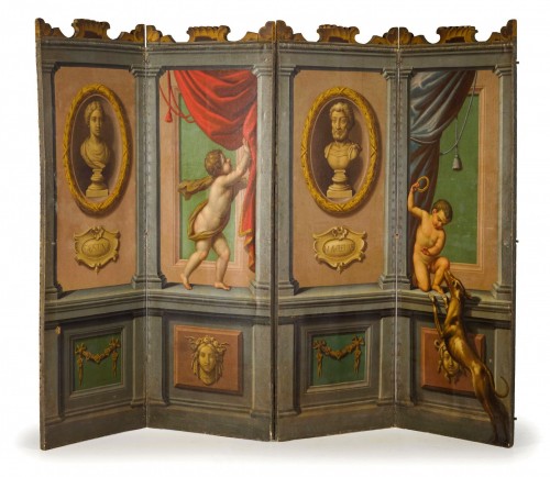 Paravent néoclassique à 4 panneaux, Italie, XVIIIe siècle - Objet de décoration Style Louis XVI