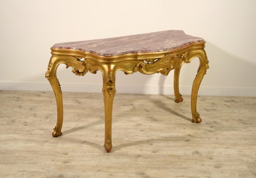 XIXe siècle - Console vénitienne en bois sculpté et doré, XIXe siècle