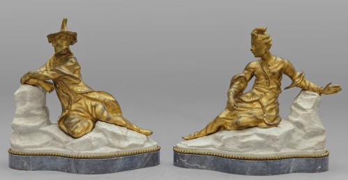 XVIIIe siècle - Sculptures en bronze doré sur base de marbre, France XVIIIe siècle