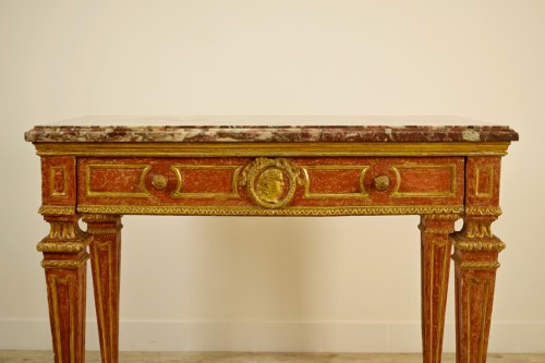 Console en bois sculpté, doré et laqué, plateau en marbre, Italie, XVIIIe siècle - Louis XVI