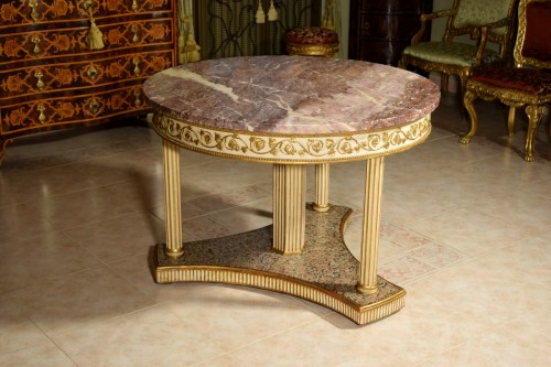 Table néoclassique avec plateau en marbre, bois laqué, Italie XVIIIe siècle - Mobilier Style Louis XVI