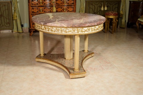 Mobilier Table & Guéridon - Table néoclassique avec plateau en marbre, bois laqué, Italie XVIIIe siècle