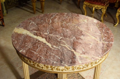 Table néoclassique avec plateau en marbre, bois laqué, Italie XVIIIe siècle - Brozzetti Antichità