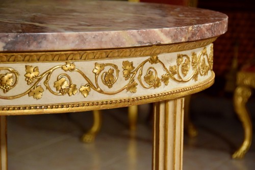 XVIIIe siècle - Table néoclassique avec plateau en marbre, bois laqué, Italie XVIIIe siècle