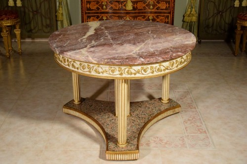 Table néoclassique avec plateau en marbre, bois laqué, Italie XVIIIe siècle - Louis XVI