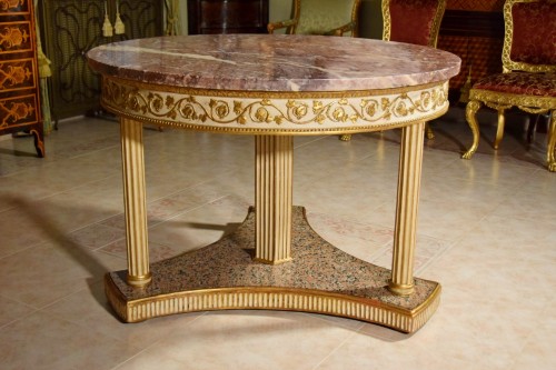 Antiquités - Table néoclassique avec plateau en marbre, bois laqué, Italie XVIIIe siècle