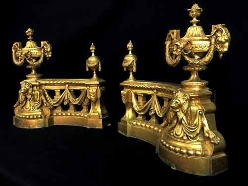 Chenets en bronze doré fin 18e siècle - Objet de décoration Style Louis XVI