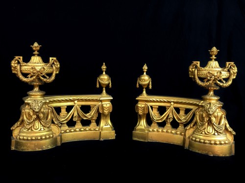 XVIIIe siècle - Chenets en bronze doré fin 18e siècle