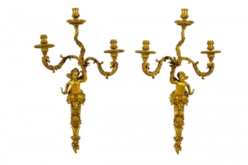 Paire de appliques en bronze doré, France fin XIXe siècle