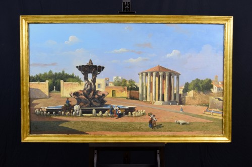 Vue du forum Boario et du temple de Vesta, École italienne duXIXe siècle - Tableaux et dessins Style 