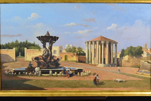 Tableaux et dessins Tableaux XIXe siècle - Vue du forum Boario et du temple de Vesta, École italienne duXIXe siècle