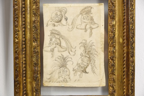 XVIIe siècle - Paire de dessins en Chine sur papier avec des études pour grotesques