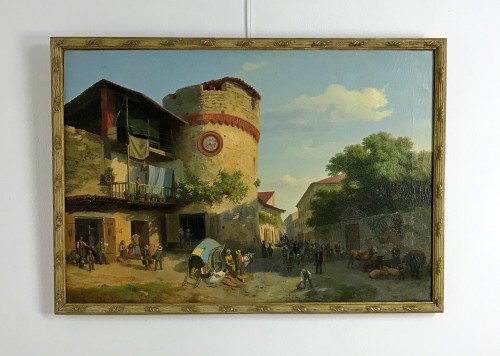 Tableaux et dessins Tableaux XIXe siècle - Marché à la tour de Giaveno - Carlo Piacenza (1814-1887)