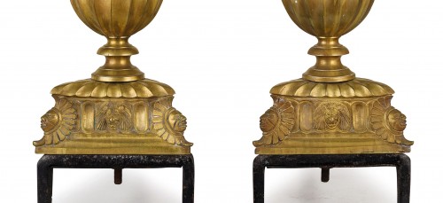 Objet de décoration  - Paire du chenet en bronze ciselé et doré, France XIXe siècle