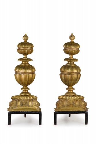 Paire du chenet en bronze ciselé et doré, France XIXe siècle - Brozzetti Antichità