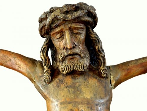Art sacré, objets religieux  - Christ en bois sculpté XVIe siècle