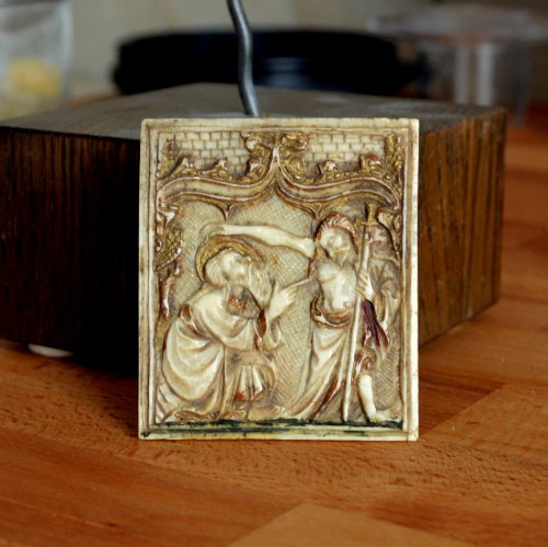 Plaquette en ivoire représentant St-Thomas et le Christ vers 1450 - Art sacré, objets religieux Style Moyen Âge