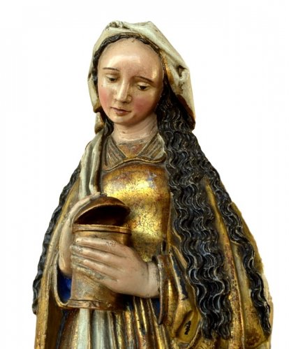 Statue de sainte Marie Madeleine en bois sculpté, fin XVe siècle - Sculpture Style Moyen Âge