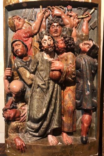 Deux relief en bois polychromé, Espagne XVIe siècle - Sculpture Style 
