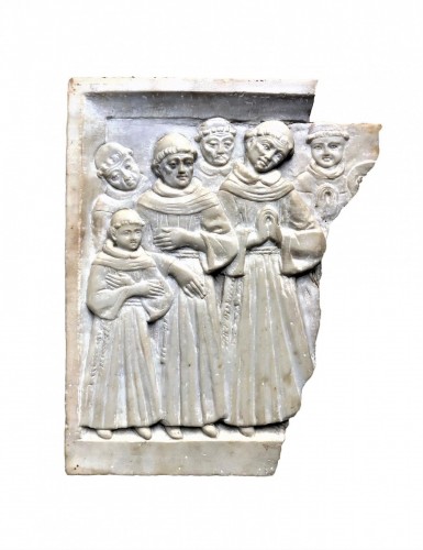 Fragment en albâtre représentant des moines en prière XVe siècle