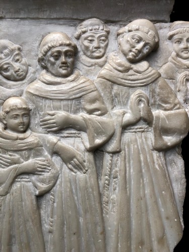 Sculpture Sculpture en Marbre - Fragment en albâtre représentant des moines en prière XVe siècle