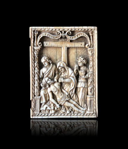 La Descente de Croix, plaque en ivoire début XVIe siècle - Art sacré, objets religieux Style Renaissance