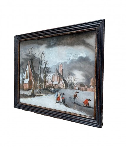 Objet de décoration  - Paysage d'hiver verre églomisé, Allemagne du sud  XVIIe siècle