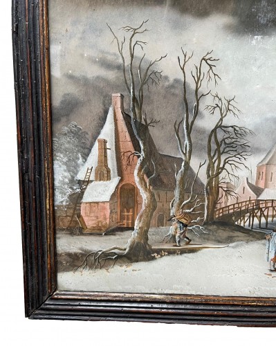 Paysage d'hiver verre églomisé, Allemagne du sud  XVIIe siècle - Steven Bouchaert