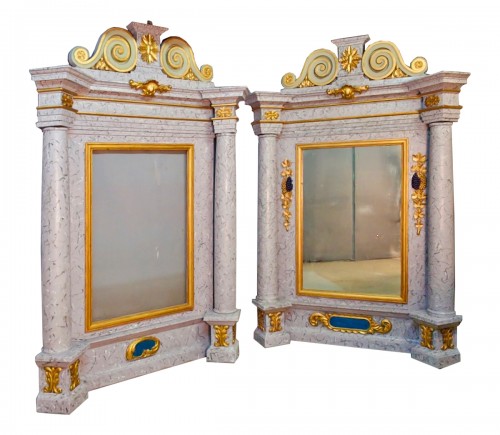 Paire de grands miroirs baroques polychromes XIXe