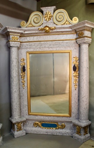 Napoléon III - Paire de grands miroirs baroques polychromes XIXe