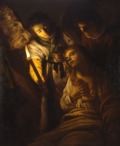 Gerrit Van Honthorst (Utrecht 1590 - 1656), Madeleine avec deux anges