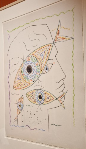 Profil aux poissons, Lithographie - Jean COCTEAU (1889 – 1963) - Gravures et livres anciens Style 